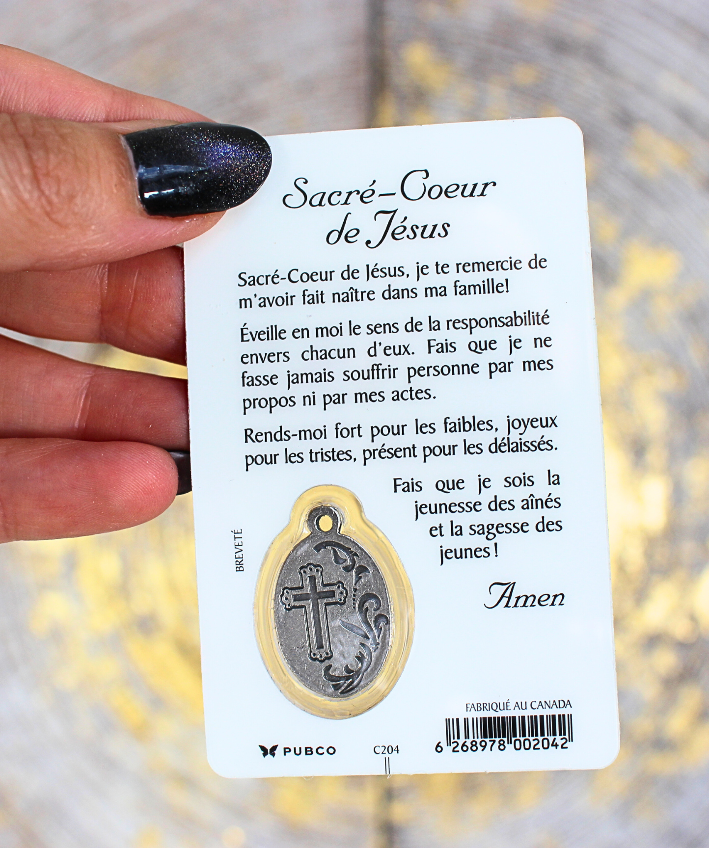 Carte prière Sacré-Cœur de Jésus avec médaille / Confiance, Amour, Réparation
