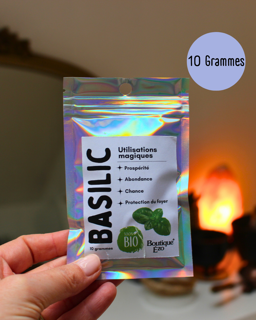 Basilic bio séché en flocons, 5g / 10g / 20g. Plante sacrée de prospérité. Idéal rituels d’abondance, chance, protection du foyer et bénédiction des lieux.