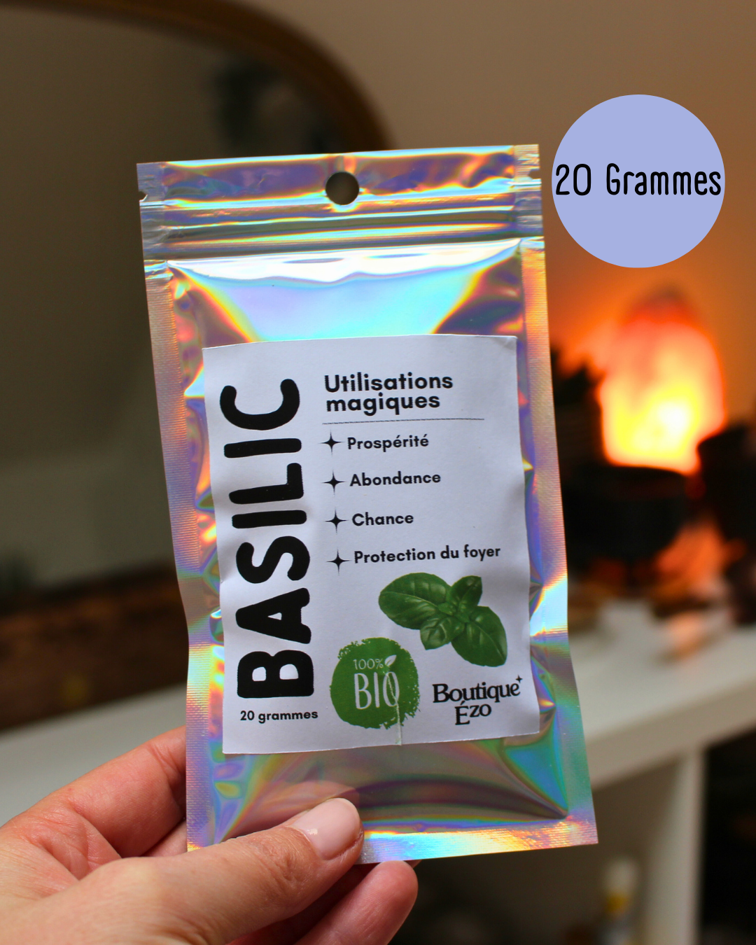 Basilic bio séché en flocons, 5g / 10g / 20g. Plante sacrée de prospérité. Idéal rituels d’abondance, chance, protection du foyer et bénédiction des lieux.