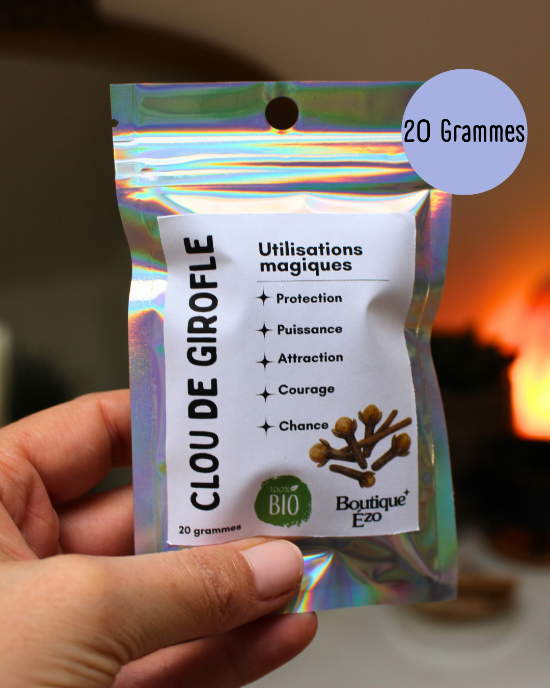 Clou de girofle bio séché, 10g / 20g. Épice puissante et protectrice. Idéal rituels de protection, courage, attraction des opportunités et renforcement des intentions.