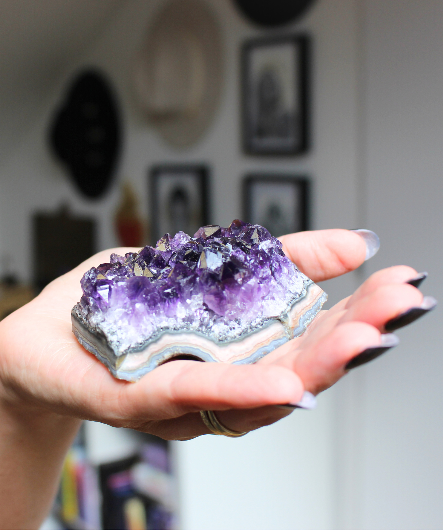 Cette magnifique druse d’améthyste naturelle de 229 grammes provient des mines familiales d’Uruguay, réputées pour offrir les cristaux les plus intenses et les plus purs du monde. Sélectionnée pour sa qualité exceptionnelle AAA, cette pièce présente un violet profond. Non traitée, 100 % naturelle, elle a été extraite dans des conditions respectueuses de l’humain et de l’environnement.