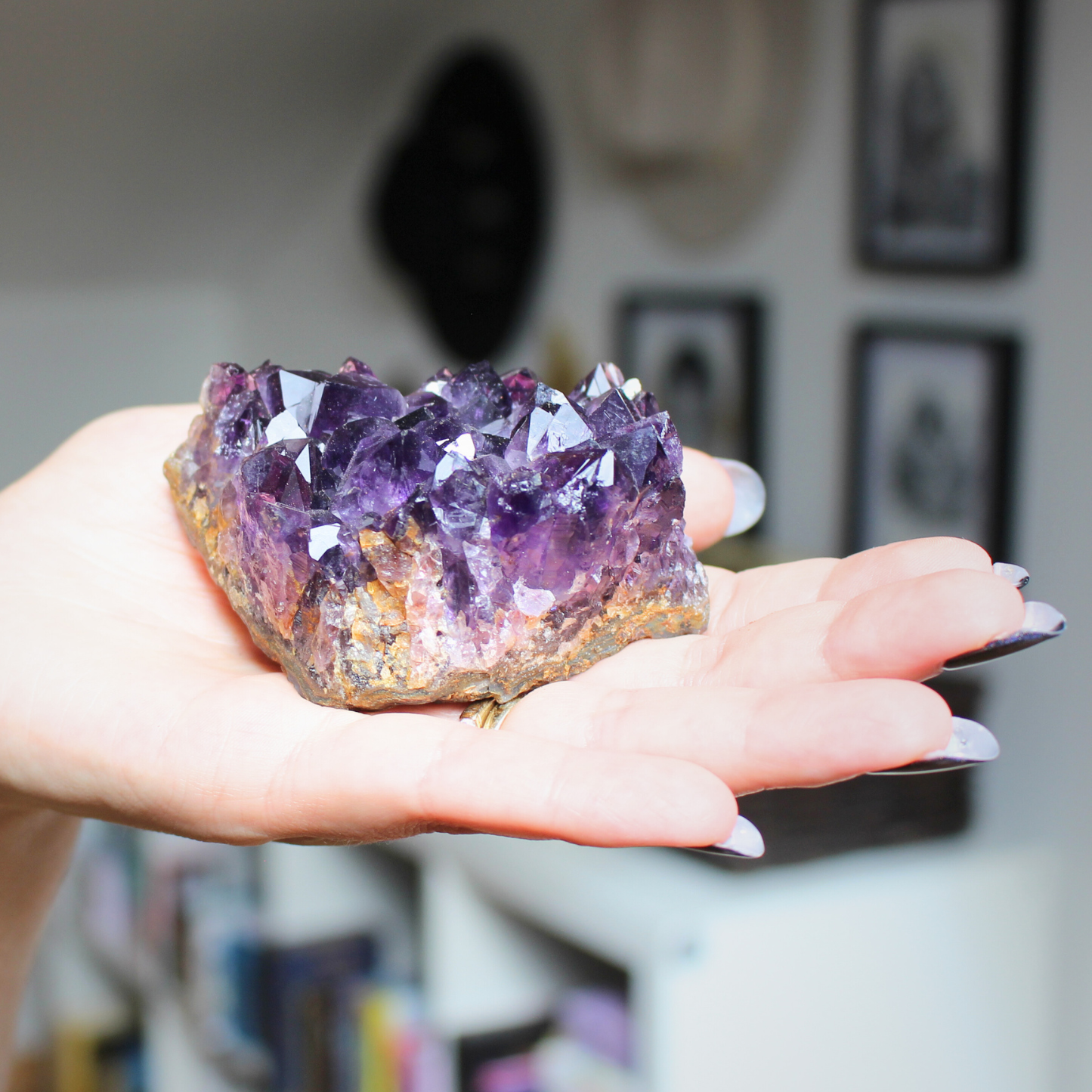 Cette magnifique druse d’améthyste naturelle de 230 grammes provient des mines familiales d’Uruguay, réputées pour offrir les cristaux les plus intenses et les plus purs du monde. Sélectionnée pour sa qualité exceptionnelle AAA, cette pièce présente un violet profond. Non traitée, 100 % naturelle, elle a été extraite dans des conditions respectueuses de l’humain et de l’environnement. Elle convient aussi bien à la lithothérapie qu’à la méditation ou encore à la décoration et la diffusion de ses énergies dan