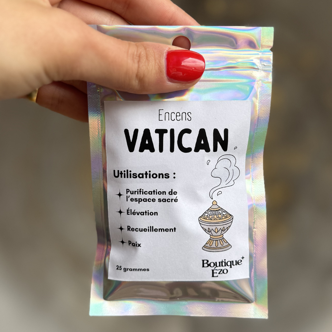 Encens du Vatican en grains, sachet 25g. Mélange de résines liturgiques pour purifier, élever et favoriser le recueillement. À brûler sur charbon auto-allumant.