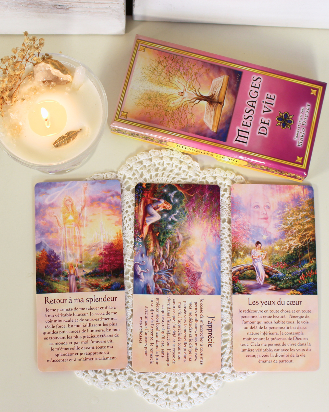 Un jeu simple, il suffit de demander à l'univers le message idéal pour vous dans l'instant présent.  Votre partie divine vous guidera vers la clarté parfaite qui vous conduira vers une nouvelle prise de conscience selon votre rythme évolutif personnel. Que ce soit tous les jours ou à l'occasion, ces messages de vie apporteront réponses et compréhensions par la magie de l'image et de la pensée clé. 
