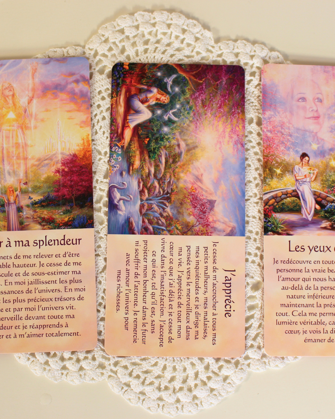 Un jeu simple, il suffit de demander à l'univers le message idéal pour vous dans l'instant présent.  Votre partie divine vous guidera vers la clarté parfaite qui vous conduira vers une nouvelle prise de conscience selon votre rythme évolutif personnel. Que ce soit tous les jours ou à l'occasion, ces messages de vie apporteront réponses et compréhensions par la magie de l'image et de la pensée clé.