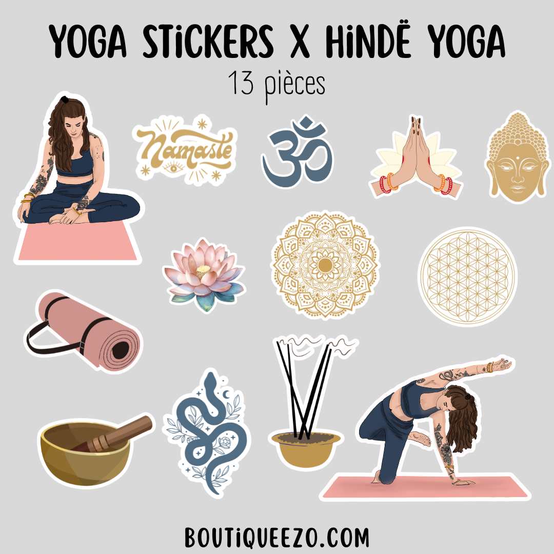Ce lot de 13 stickers holographiques illustrés autour de l’univers du yoga est né d’une belle collaboration entre Boutique Ezo et Hinde yoga.