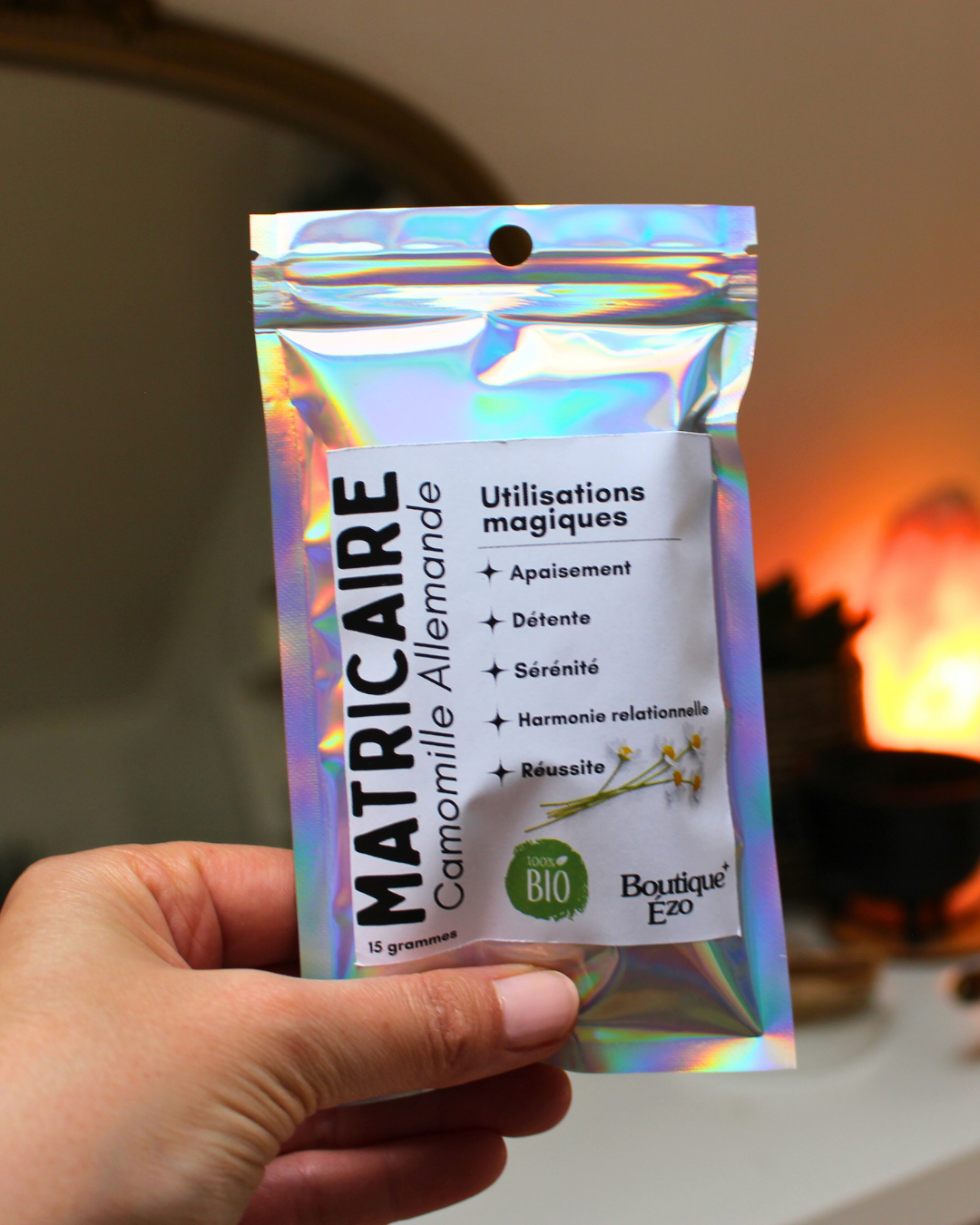 Matricaire bio séchée (camomille allemande), 5g / 10g / 15g. Idéal rituels d’apaisement, sérénité, harmonie relationnelle et lâcher-prise émotionnel.