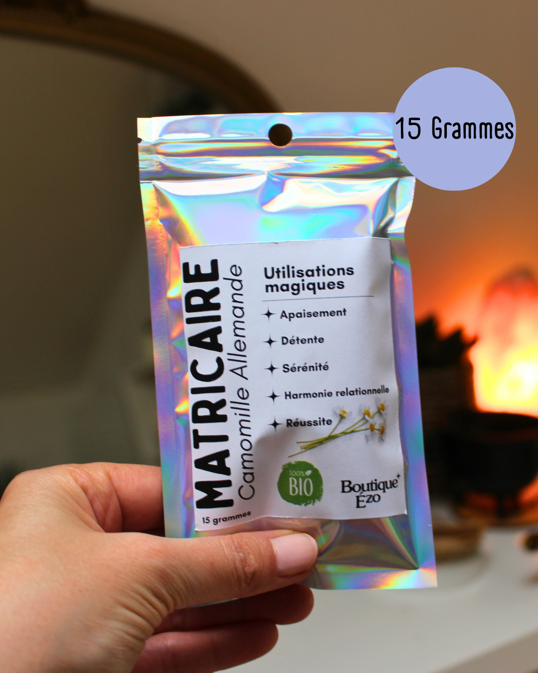Matricaire bio séchée (camomille allemande), 5g / 10g / 15g. Idéal rituels d’apaisement, sérénité, harmonie relationnelle et lâcher-prise émotionnel.