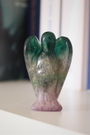Ce petit ange de 5 cm, sculpté à la main dans une fluorine multicolore naturelle de qualité A, séduit par ses teintes envoûtantes allant du violet au vert . Chaque pièce est unique, avec des bandes ou dégradés translucides caractéristiques de cette pierre aux propriétés harmonisantes. Symbole de protection douce et de clarté mentale, cet ange en fluorine est parfait pour apaiser l’esprit ou accompagner la concentration