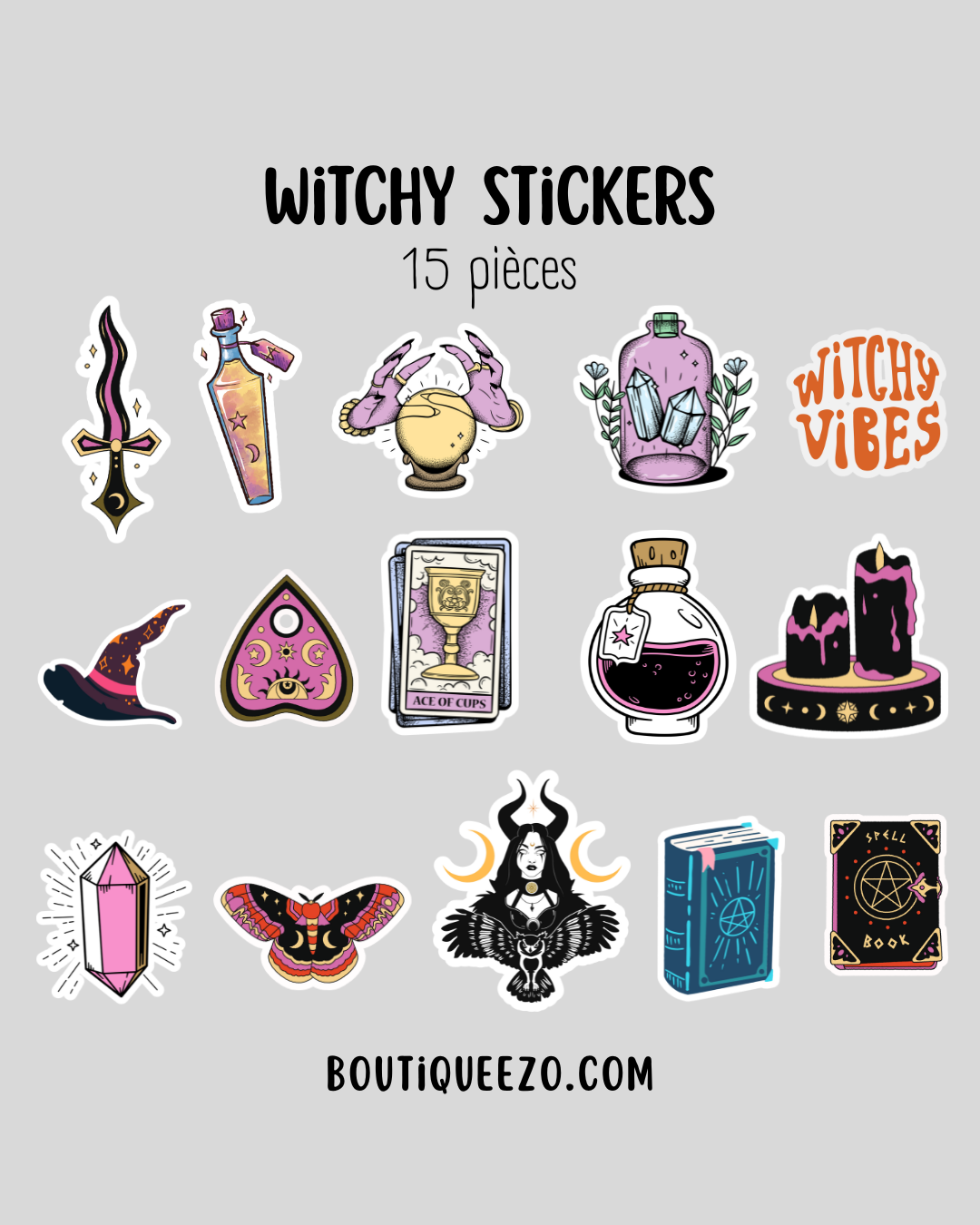 Apportez une touche de magie à votre quotidien avec ce lot  de 15 stickers witchy holographiques artisanaux