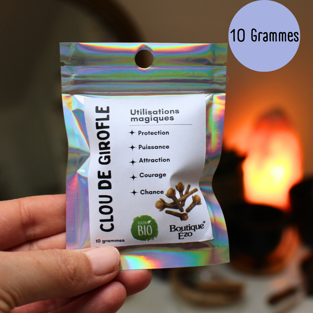 Clou de girofle bio séché, 10g / 20g. Épice puissante et protectrice. Idéal rituels de protection, courage, attraction des opportunités et renforcement des intentions.