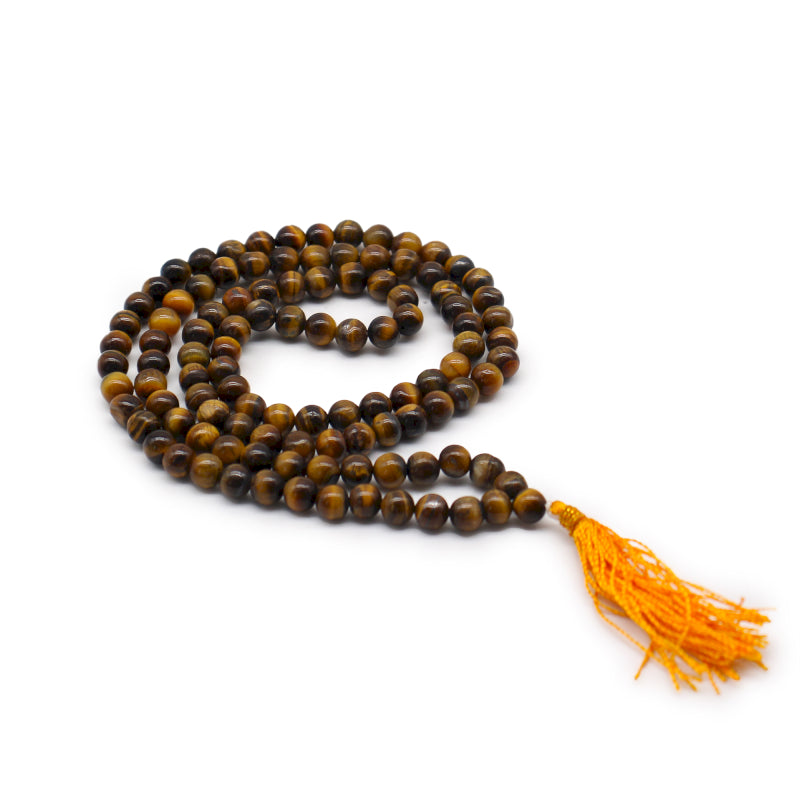 Collier Mala 108 Perles 8mm Œil de Tigre / Protection Confiance & Ancrage